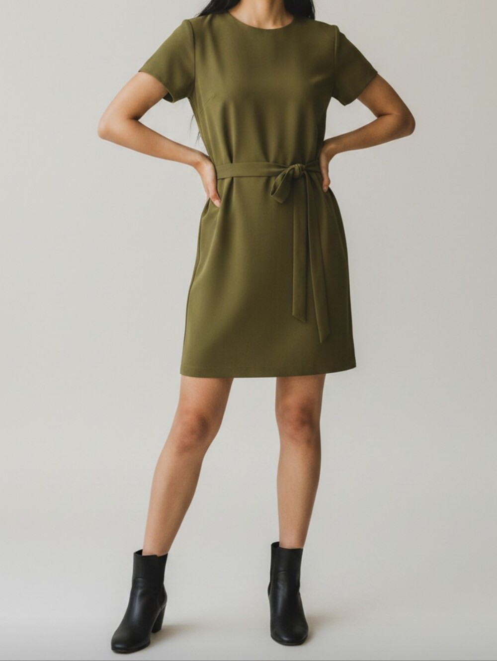 J. Crew Olive Green Mini Dress with Waist Tie